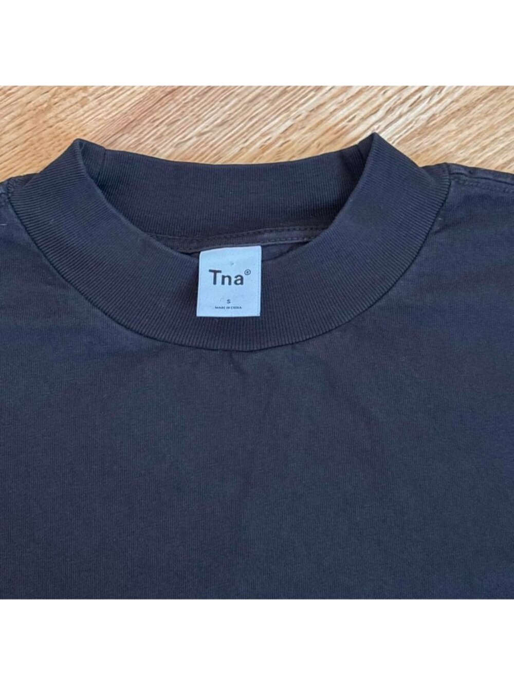 TNA Cotton black mock neck crop long sleeve top
